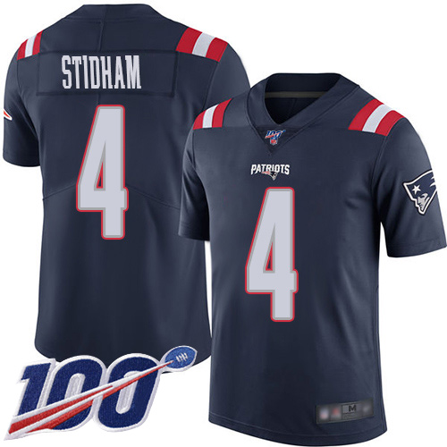 New England Patriots Limited Navy Blue Men #4 Jarrett Stidham NFL Jersey 100th Season Rush->new england patriots->NFL Jersey